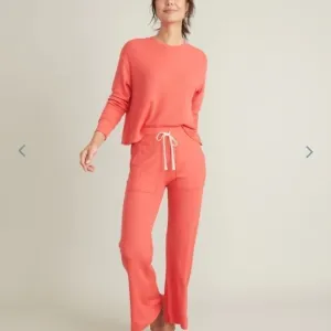 MARINE layer Luxe Waffle Wide Leg PJ Pant in Bittersweet Red