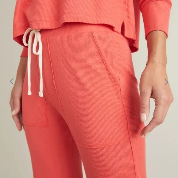 MARINE layer Luxe Waffle Wide Leg PJ Pant in Bittersweet Red