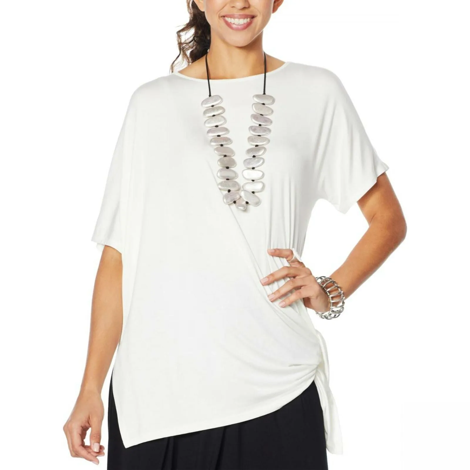 MarlaWynne WynneLayers Women's Plus Size Asymmetric Knit Side Tie Top