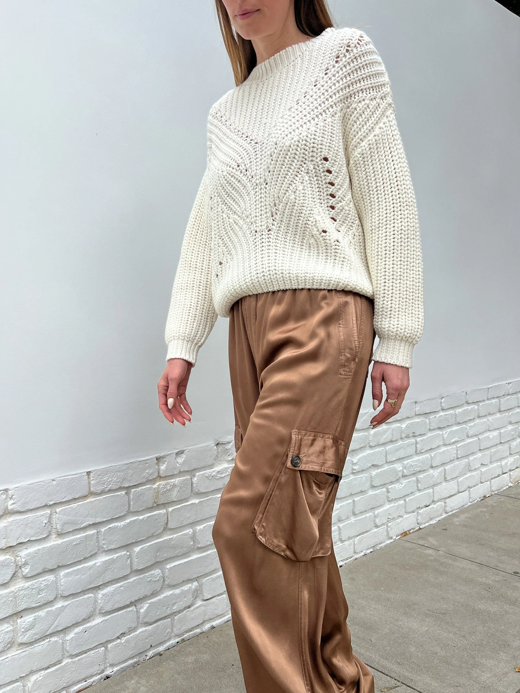 Mason Cargo Pant in Vintage Satin - Nougat