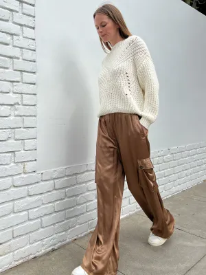 Mason Cargo Pant in Vintage Satin - Nougat