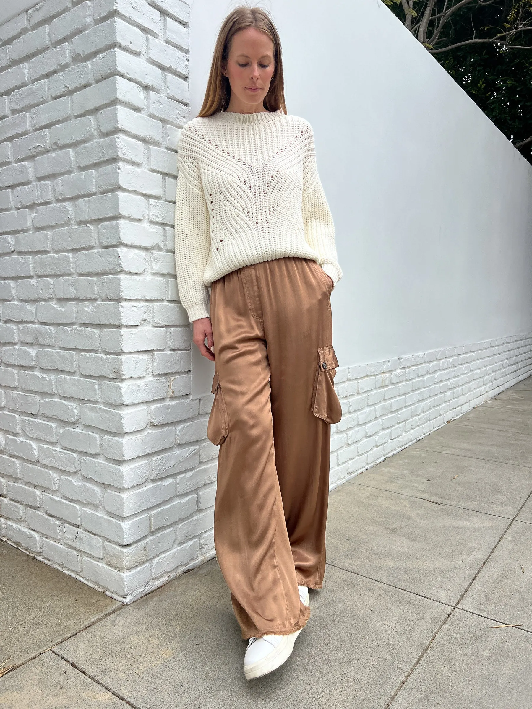 Mason Cargo Pant in Vintage Satin - Nougat