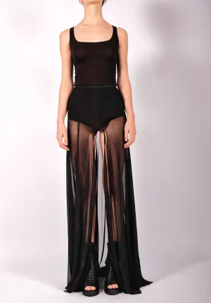 Mesh Skirt with Front Slit Maxi