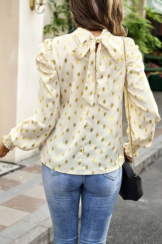 Metallic Dots Mock Neck Blouse
