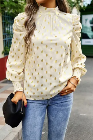 Metallic Dots Mock Neck Blouse