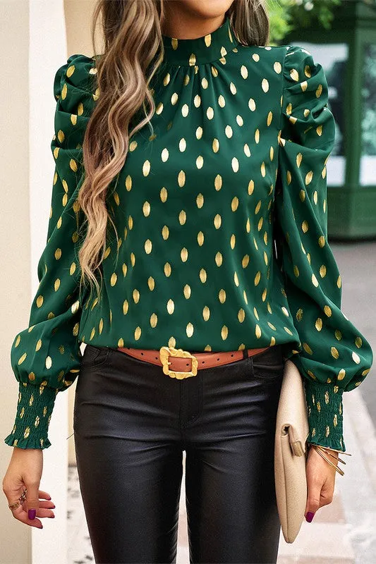 Metallic Dots Mock Neck Blouse