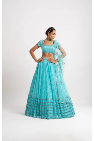 Mint Blue Single Tier Lehenga Set