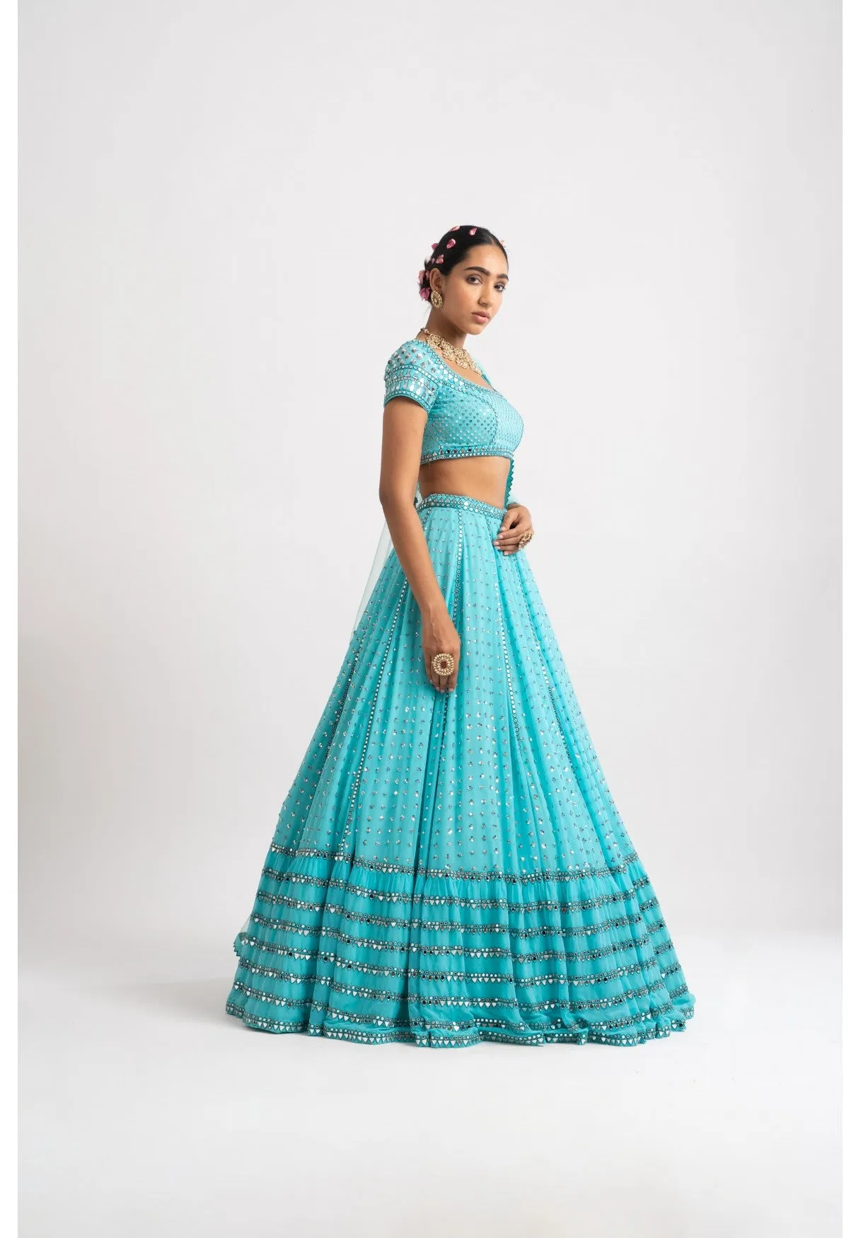 Mint Blue Single Tier Lehenga Set