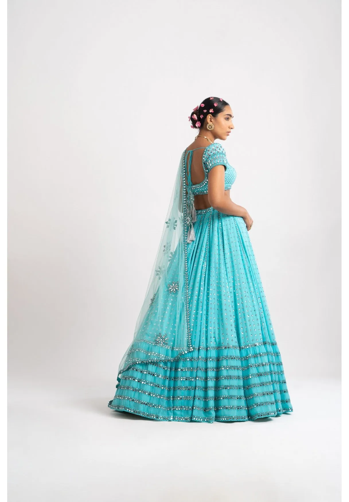 Mint Blue Single Tier Lehenga Set