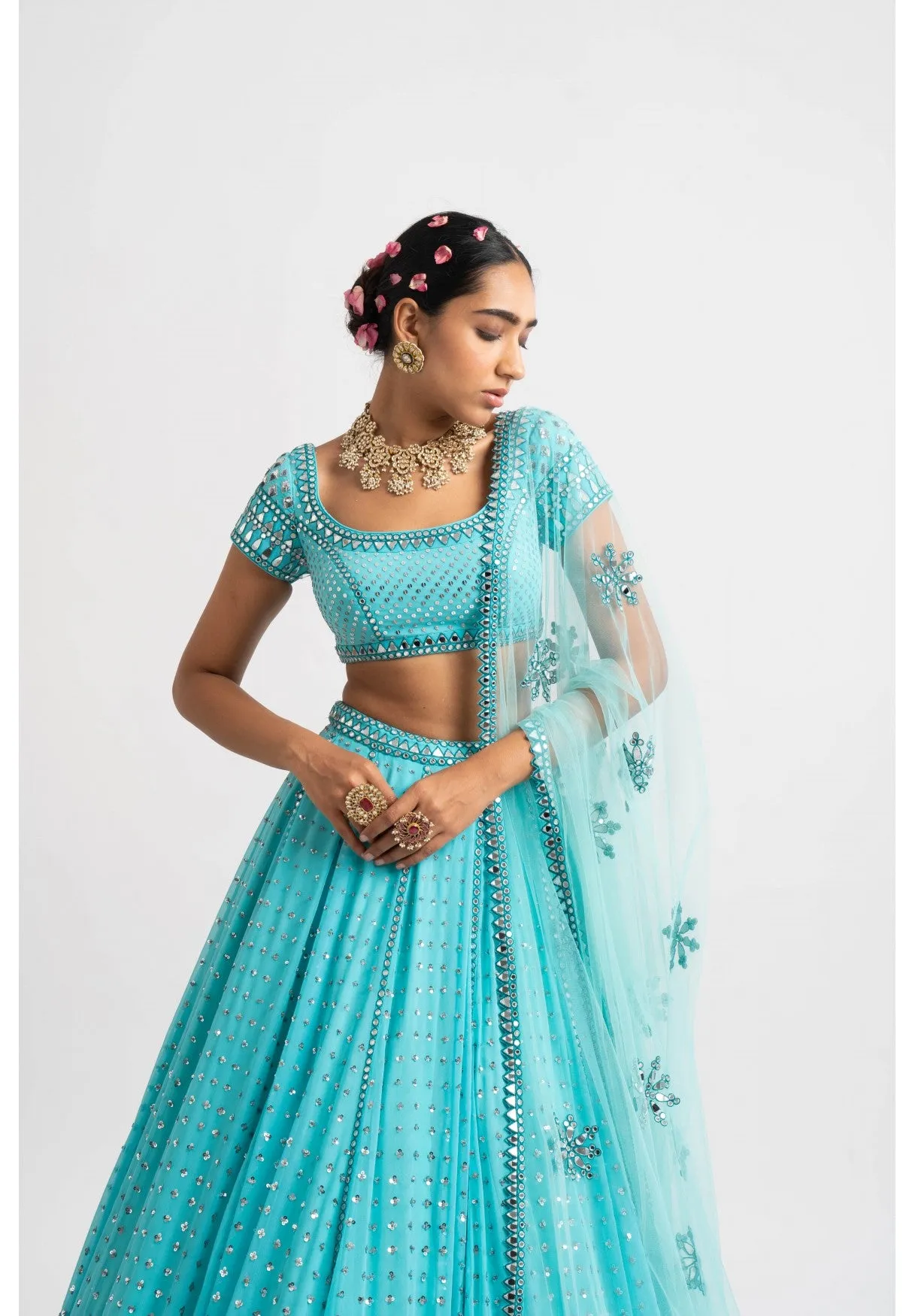 Mint Blue Single Tier Lehenga Set