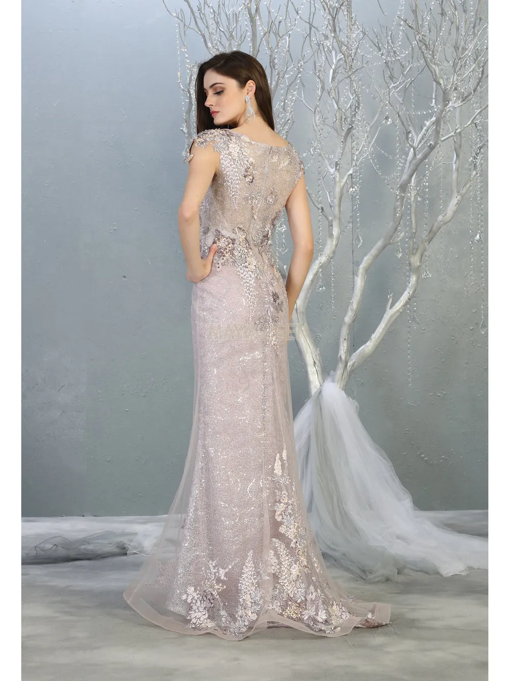 MQ 7870 - Fit & Flare Prom Gown with Floral Applique Bodice & Skirt