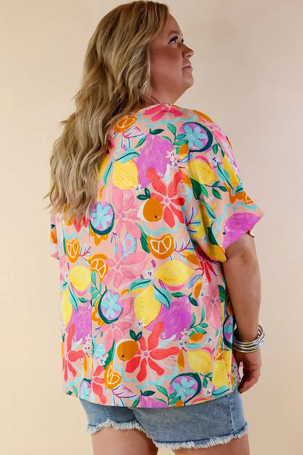Multicolour Floral Print V Neck Short Sleeve Blouse