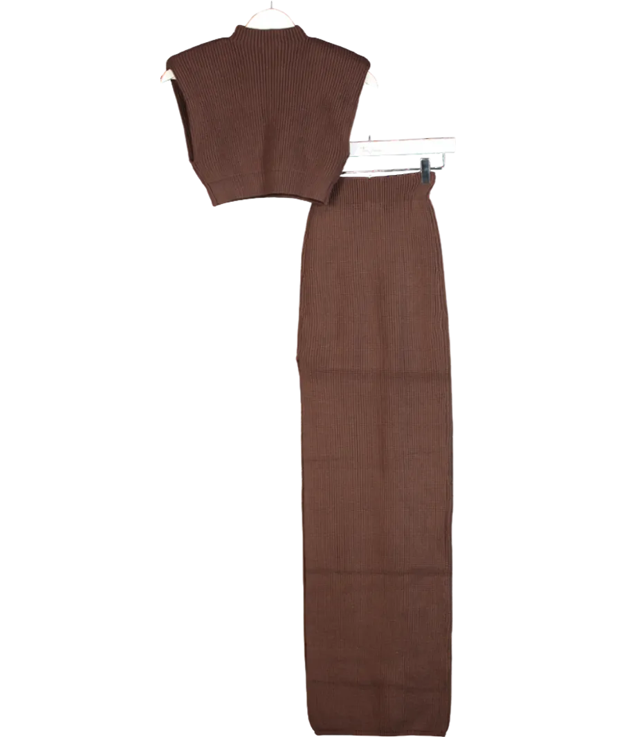 Naked Wardrobe Brown Knit Sweater High Slit Maxi Skirt UK S