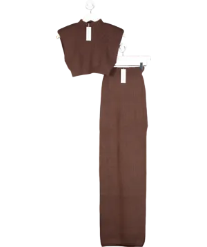 Naked Wardrobe Brown Knit Sweater High Slit Maxi Skirt UK S