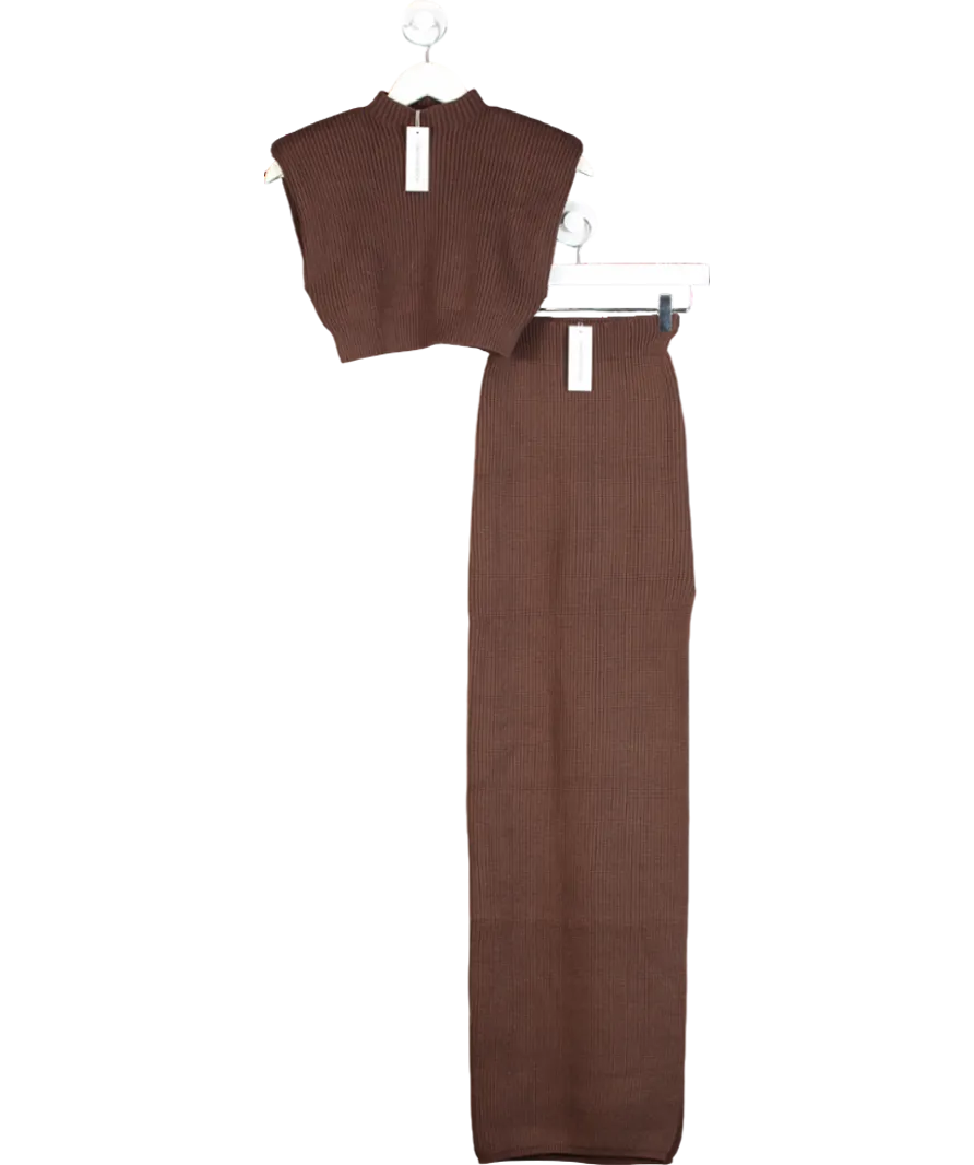Naked Wardrobe Brown Knit Sweater High Slit Maxi Skirt UK S