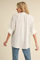 Nala Solid Ruched Shoulder Blouse