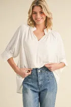 Nala Solid Ruched Shoulder Blouse