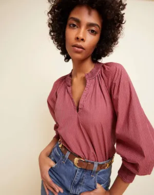 Nation LTD - Estelle Poplin Peasant Blouse - Burlesque