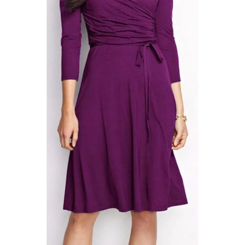 New Lands End 3/4-Sleeve Knit Surplice Dress in Wine Grape Purple, Sz M 1O-12