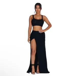 New! NAKED WARDROBE Wrapped in Crochet Collection Maxi Skirt Black Sz Small