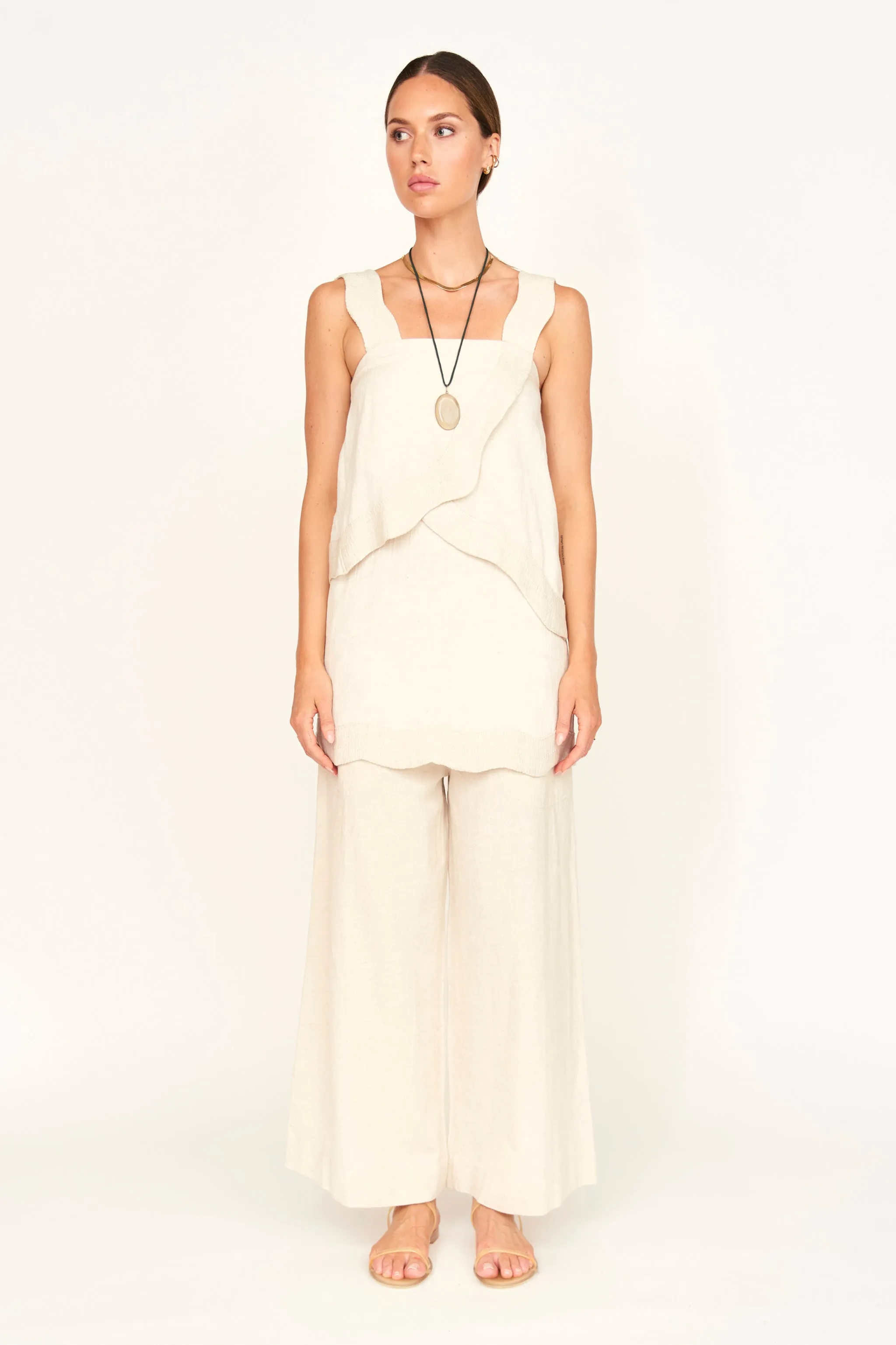 Nicobar Short Dress in Oat Fossil