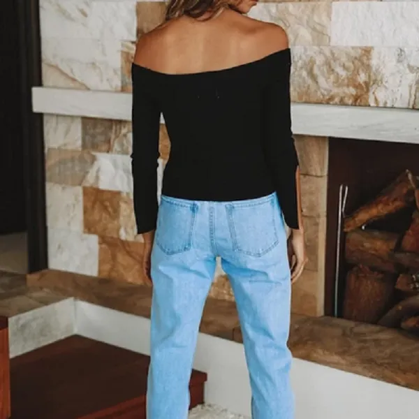 Off Shoulder Collar Sleeve Split T-shirt