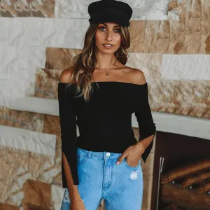 Off Shoulder Collar Sleeve Split T-shirt