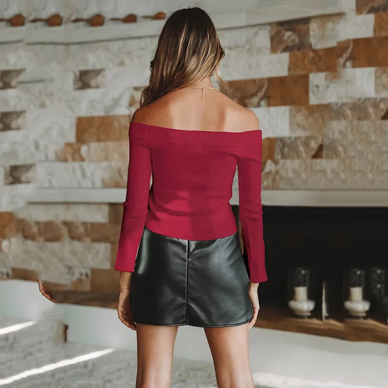 Off Shoulder Collar Sleeve Split T-shirt