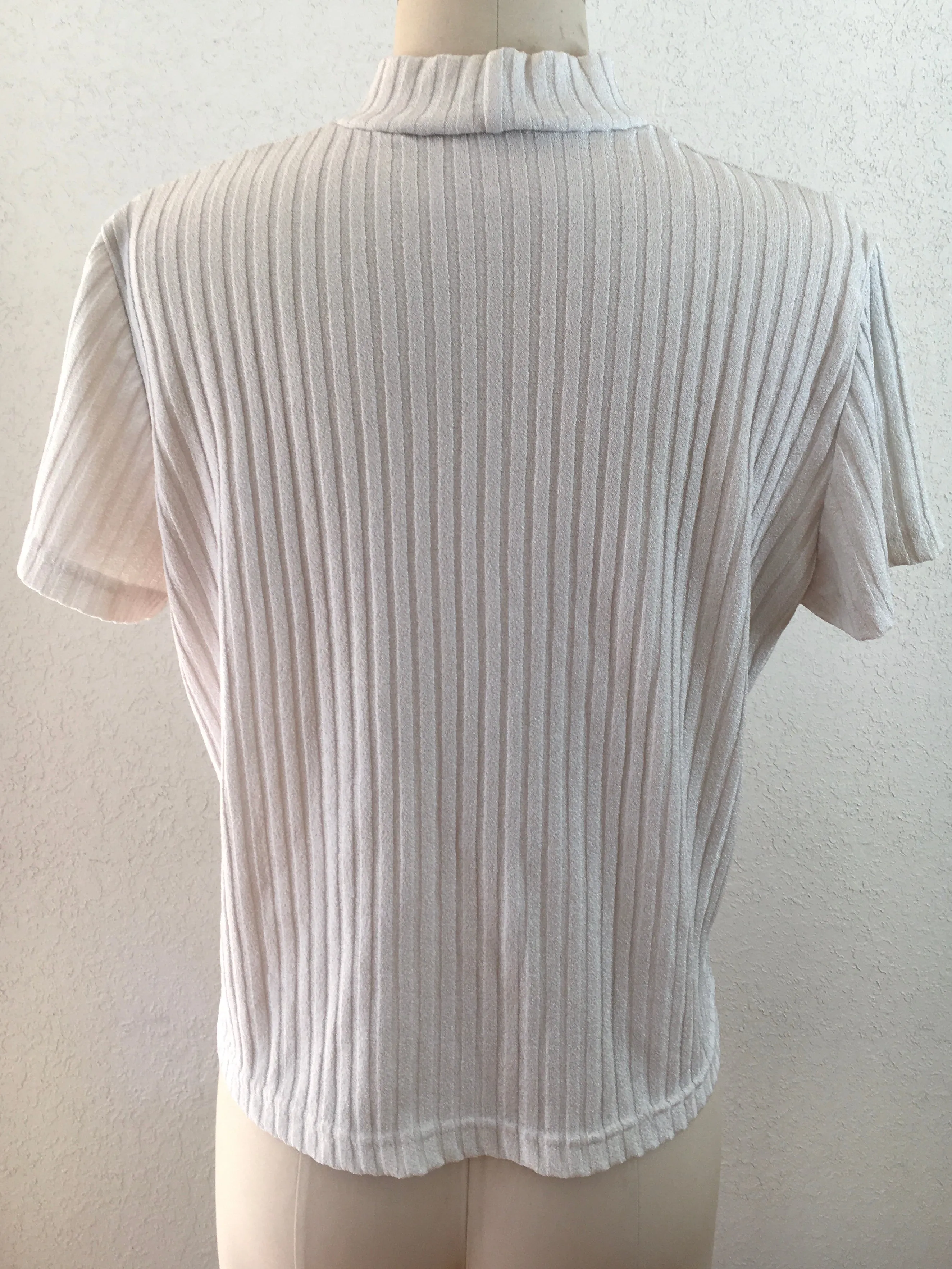 Off-White Mock Neck Ribbed Light Sweater Top