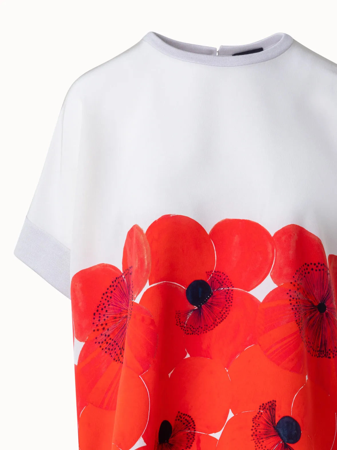Oversize Silk Knit Blouse with Poppy Print