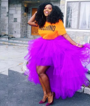 Oyemwen Tiered High Low Tulle Maxi Tutu Orchid Skirt Purple