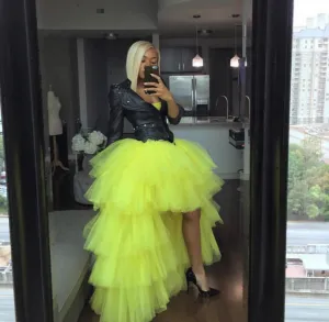 Oyemwen Tiered High Low Tulle Maxi Tutu Skirt Bright Yellow