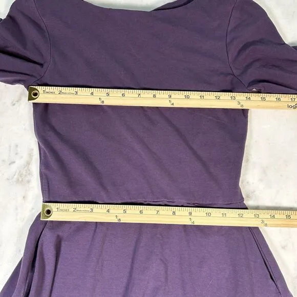Pact Fit &amp; Flare Open Twist-Back Dress In Purple Womens Size Small‎ 3/4 sleeve