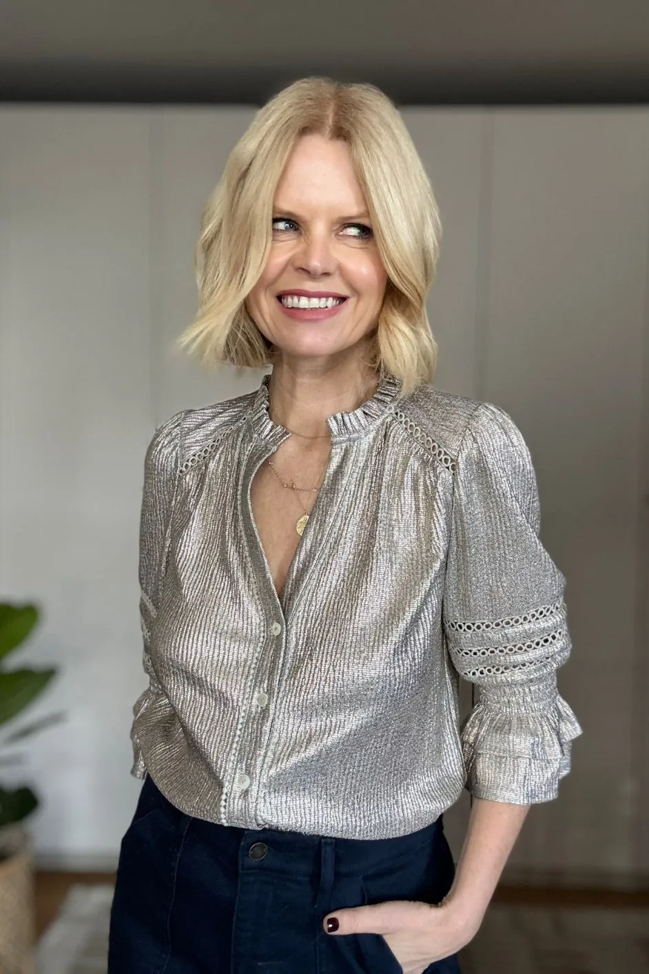 Parker Metallic Blouse - Champagne