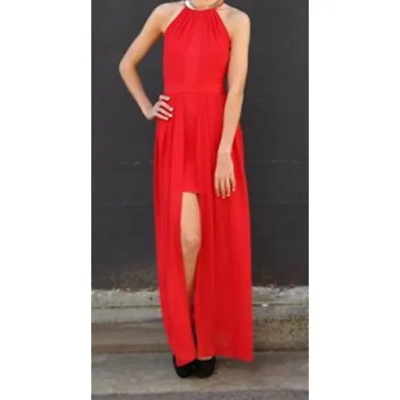 PASSION FUSION Black Maxi Dress Gold Trim