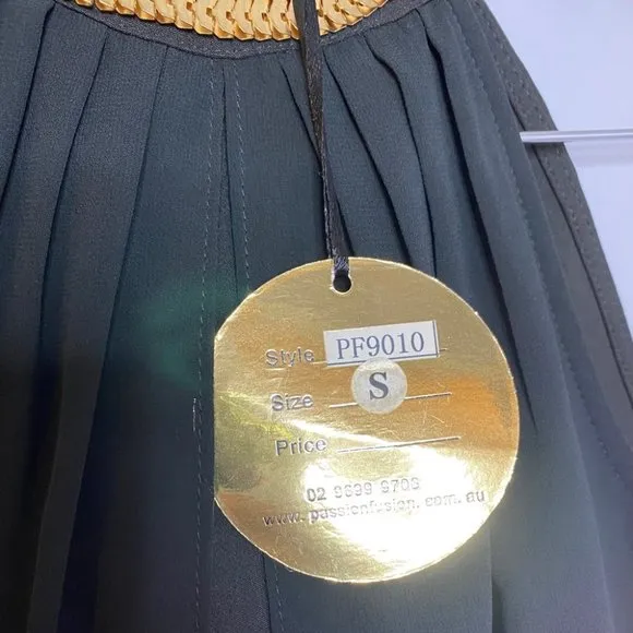 PASSION FUSION Black Maxi Dress Gold Trim