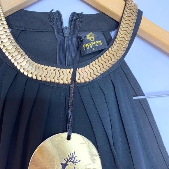 PASSION FUSION Black Maxi Dress Gold Trim