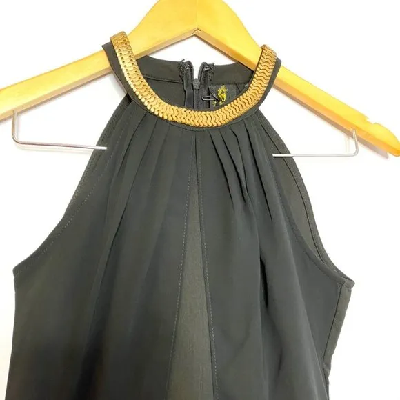PASSION FUSION Black Maxi Dress Gold Trim