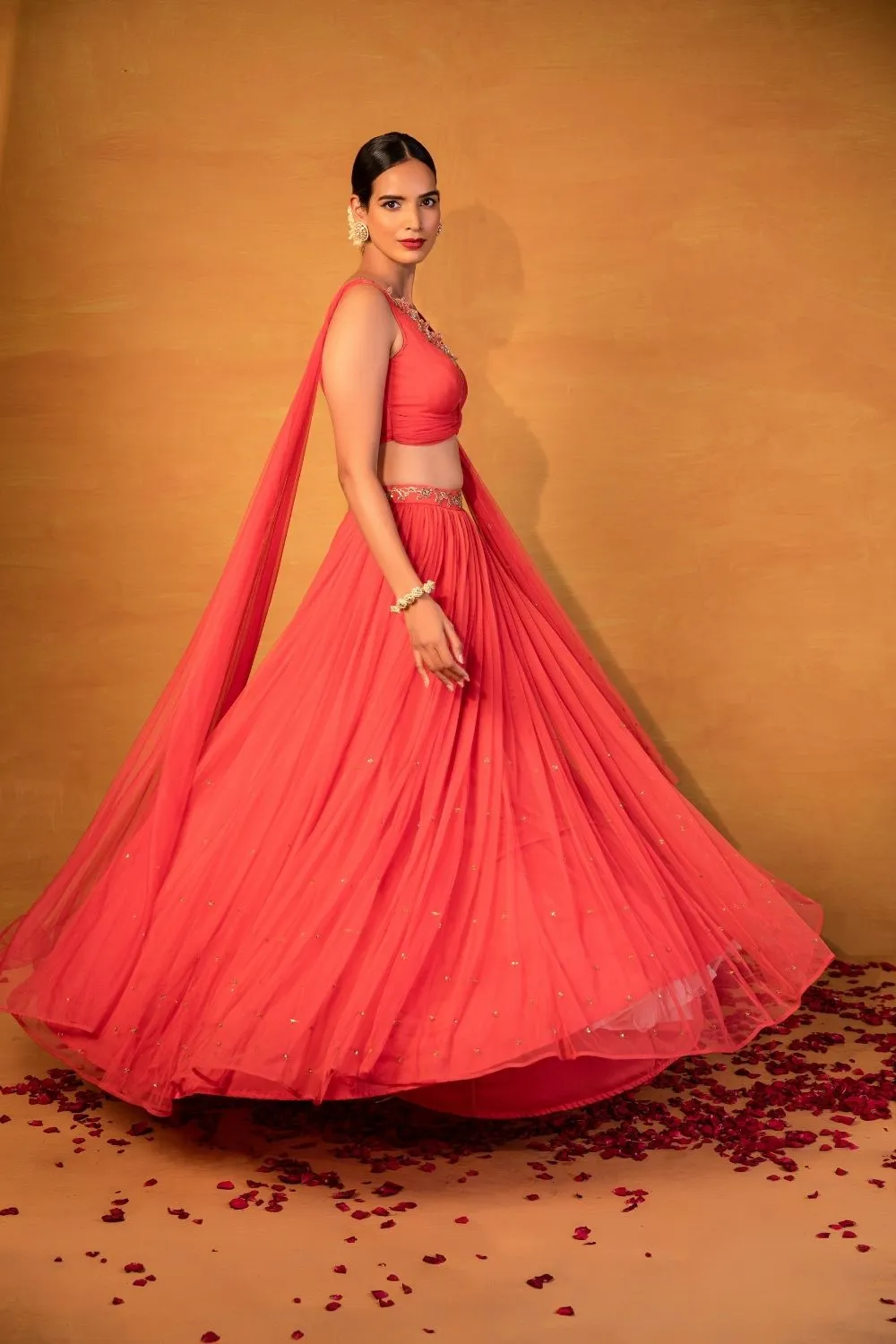 Peach Pink drape skirt set
