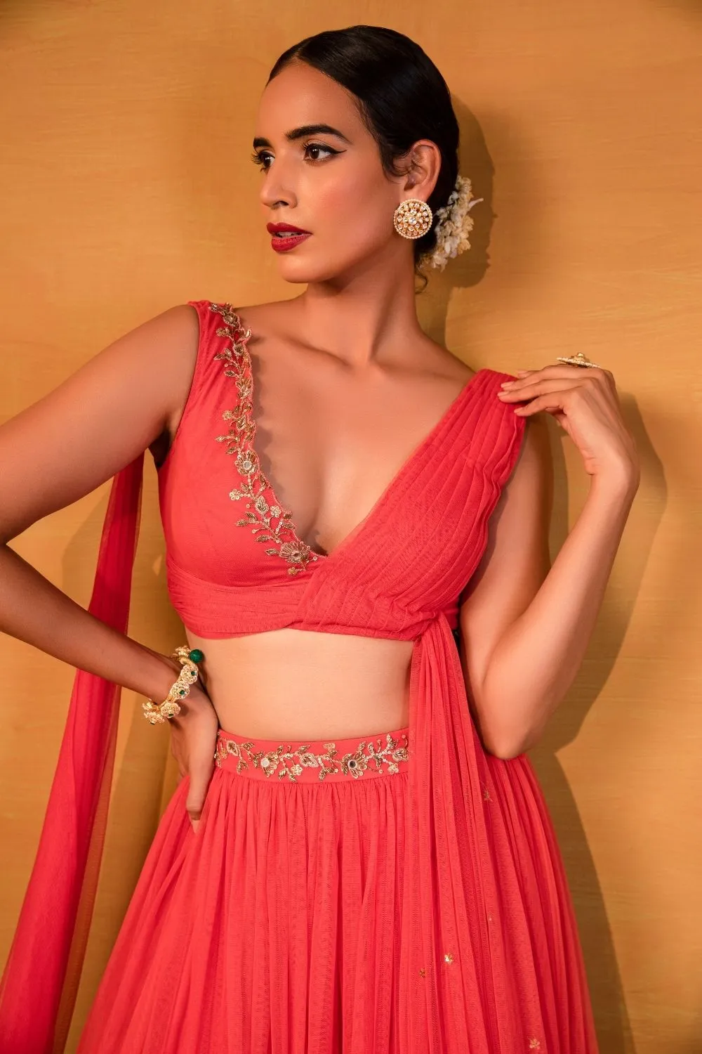 Peach Pink drape skirt set