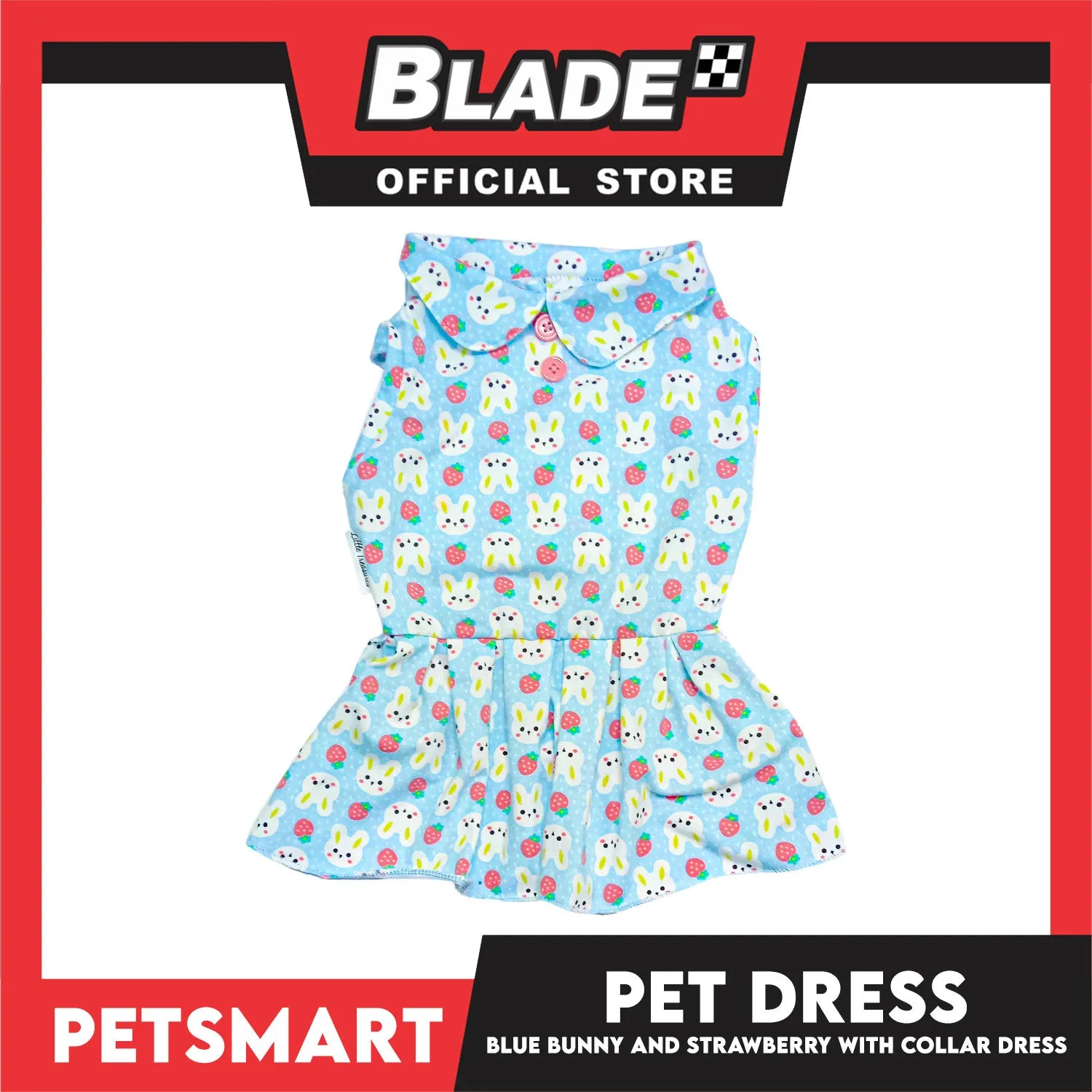 Pet Dress Blue Color, Bunny and Strawberry with Collar Design Dress (Small) Perfect Fit for Dogs and Cats