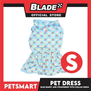 Pet Dress Blue Color, Bunny and Strawberry with Collar Design Dress (Small) Perfect Fit for Dogs and Cats