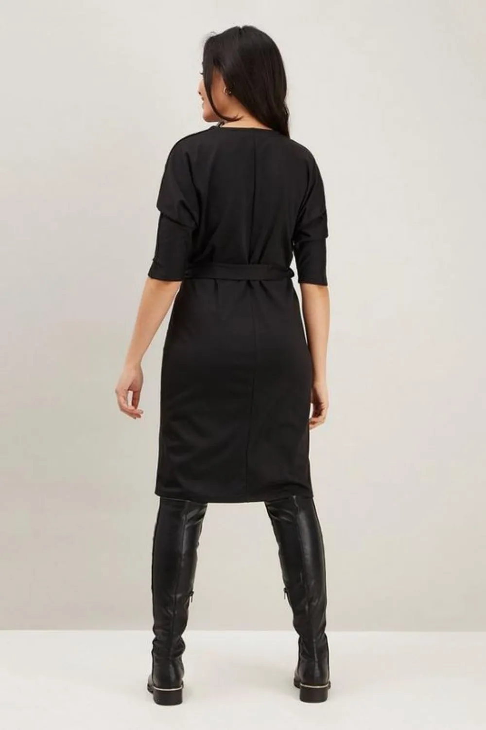 Petite Black Jersey Button Through Dress