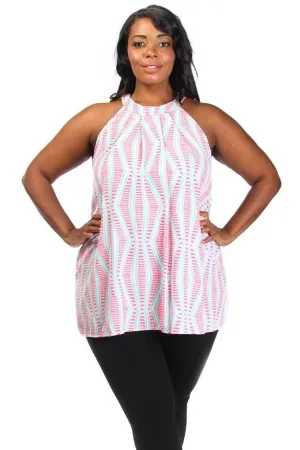 Plus Size Mock Neck Diamond Unique Print Blouse
