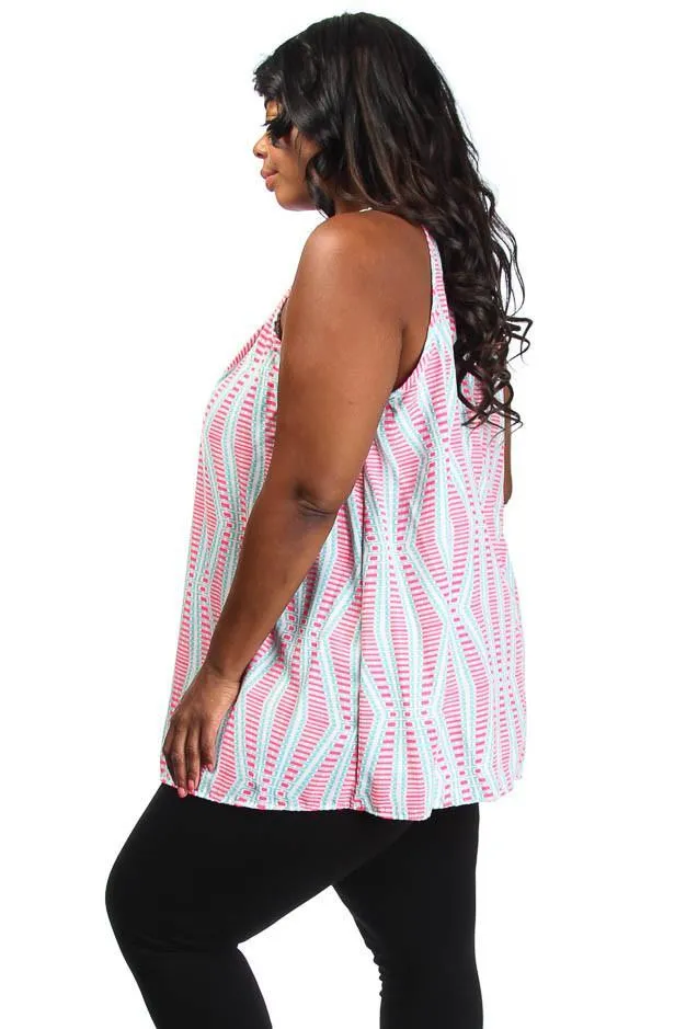 Plus Size Mock Neck Diamond Unique Print Blouse