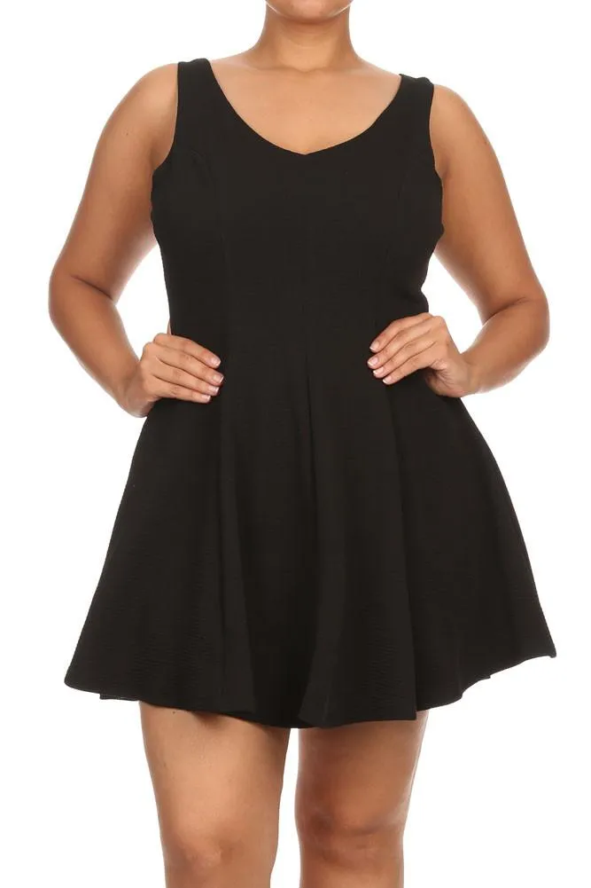 Plus Size V Neck Princess Black Skater Dress