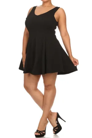 Plus Size V Neck Princess Black Skater Dress
