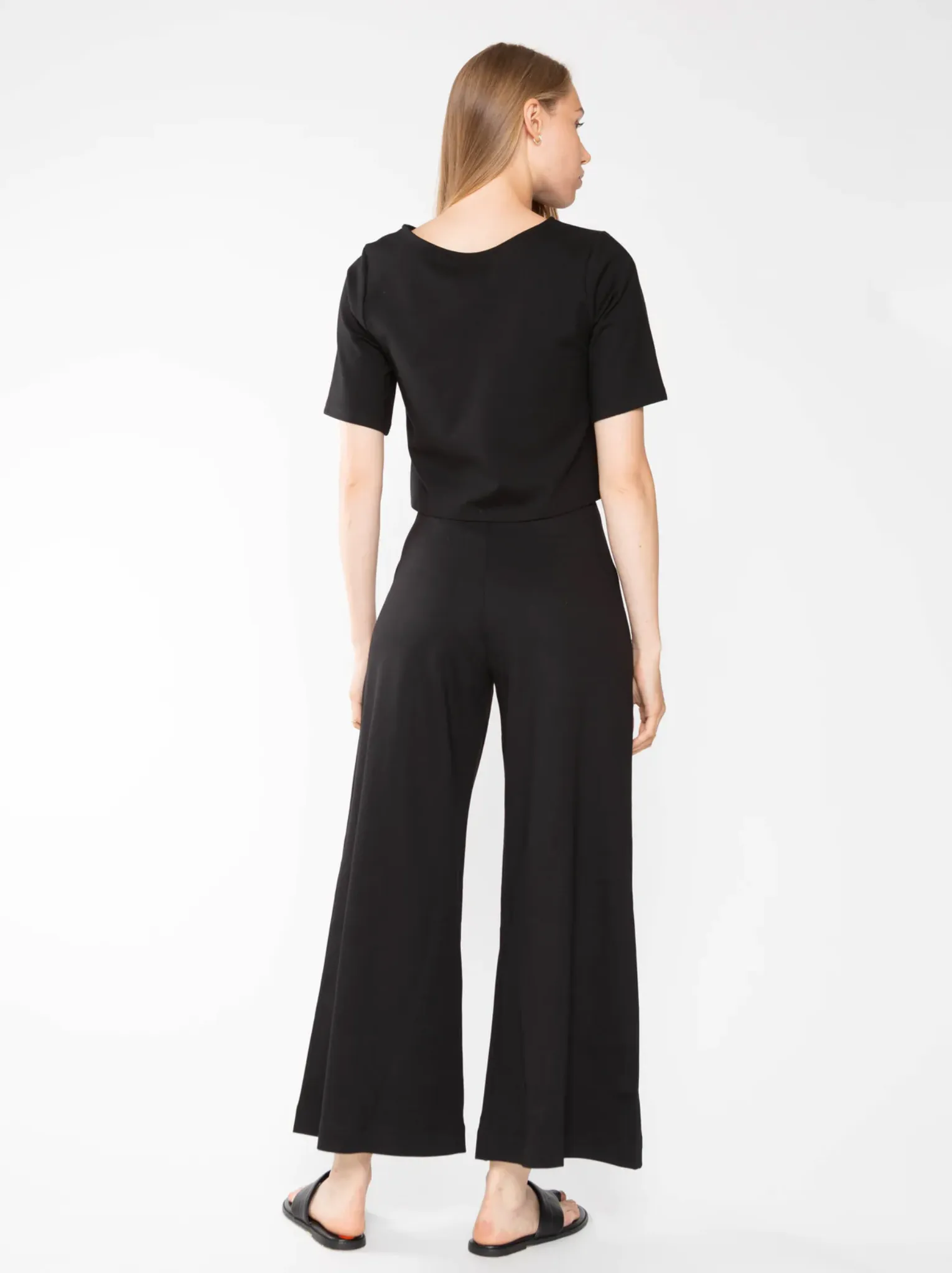 Ponte Knit Wide Cropped Black
