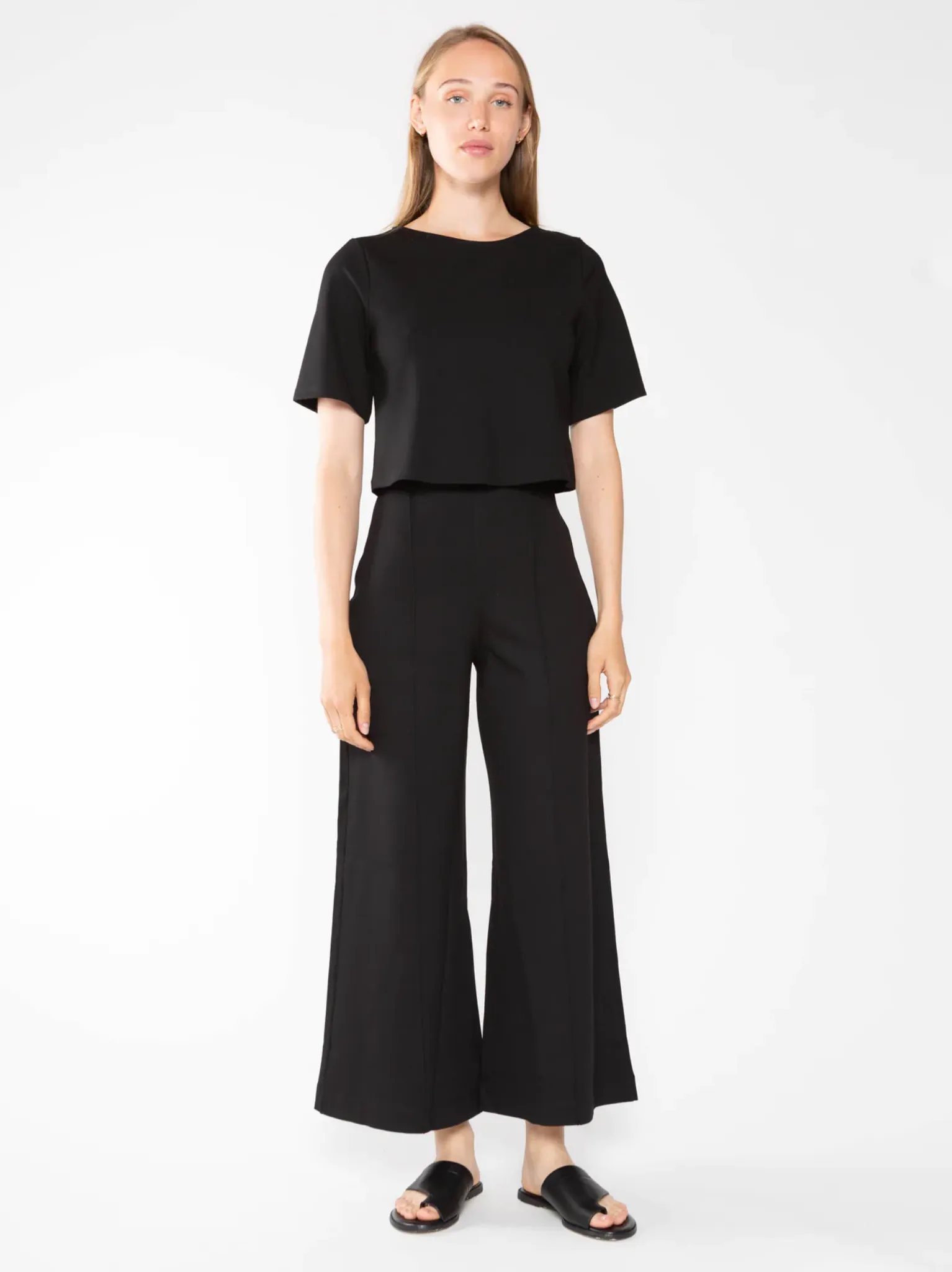 Ponte Knit Wide Cropped Black