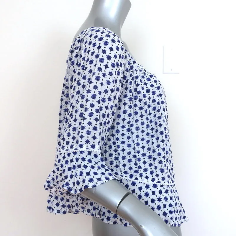 Poupette St Barth Off-Shoulder Top Eva White Blue Planet Print One Size NEW